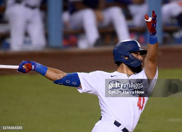 Edwin Rios Fielding Edwin Rios of the Los Angeles Dodgers hits a his solo homerun, to tie ...