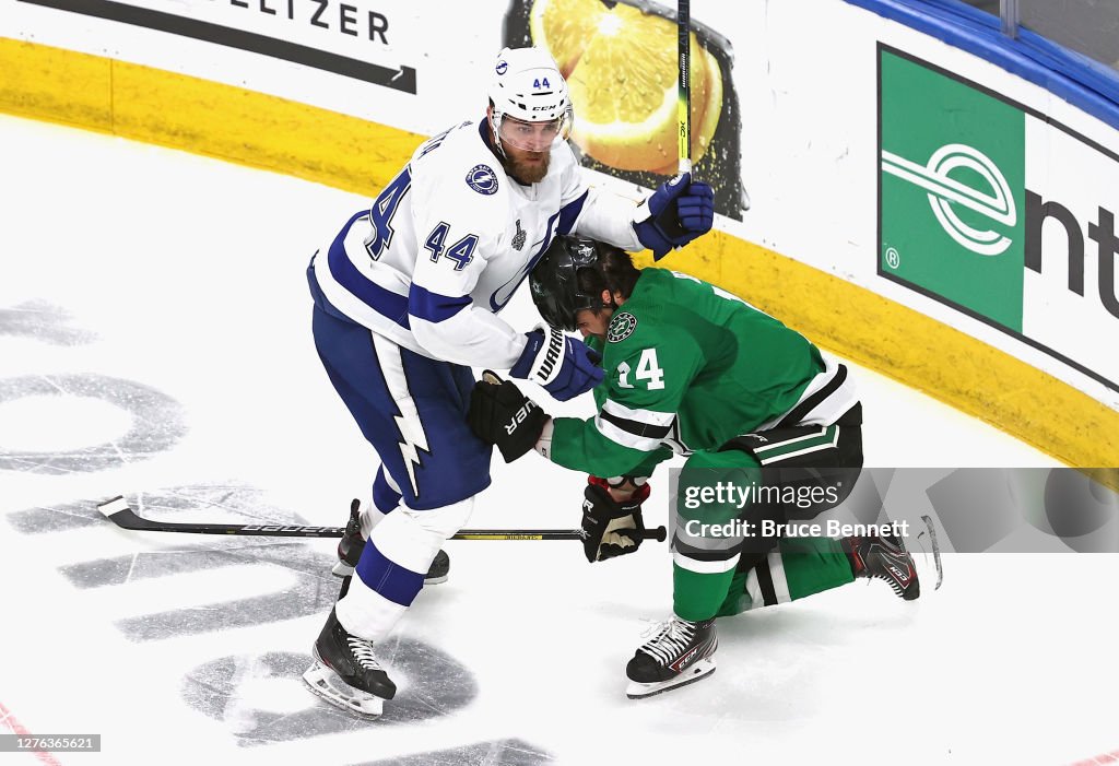 Jan Rutta Jan Rutta of the Tampa Bay Lightning skates against Jamie Benn of the ...