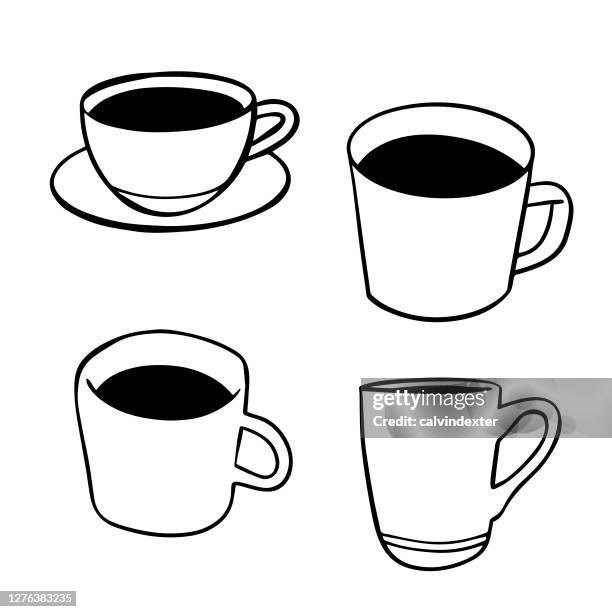 coffee cups sketches and doodles - mug stock illustrations