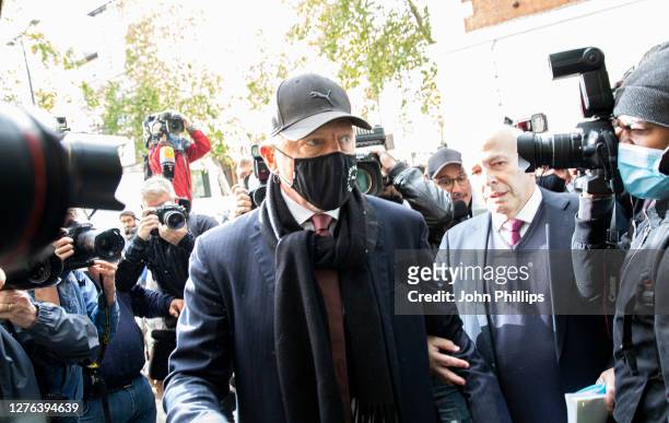 Boris Becker arrives for his insolvency hearing at The City of Westminster Magistrates Court on September 24, 2020 in London, England. Boris Becker...