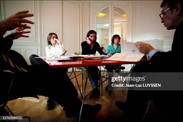 Meeting of press staff: Camille Putois , Dominique Bouissou, Agnes Longueville, Claude Torrecilla.