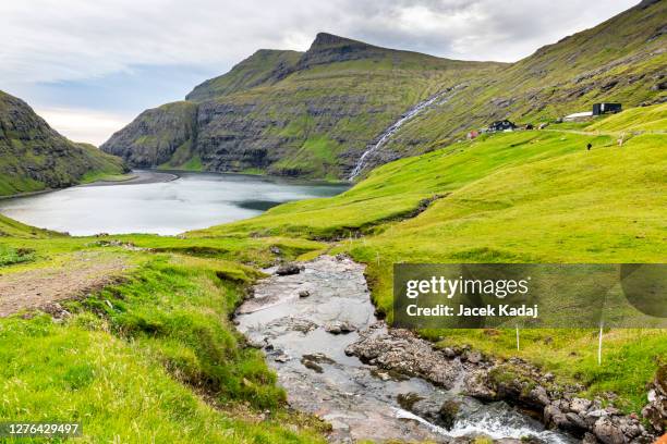 saksun, stremnoy island - small waterfall stock pictures, royalty-free photos & images