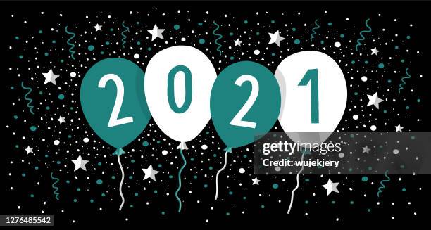 new year card 2021 with balloons and confetti - congratulations 2021 stock illustrations