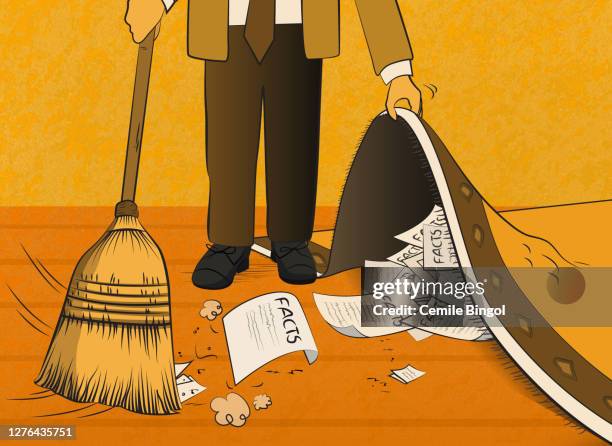 sweep under the carpet - broom vector stock illustrations