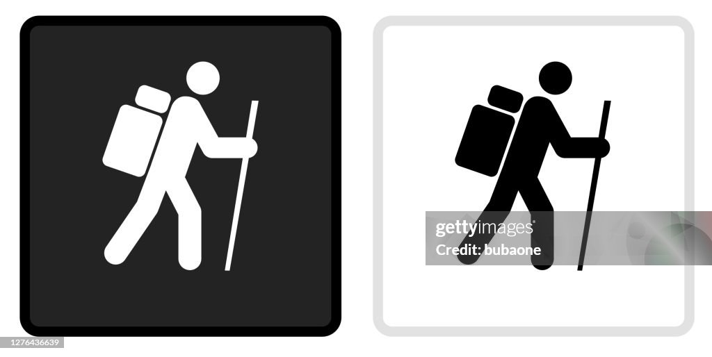 Hiking Man Icon on Black Button with White Rollover