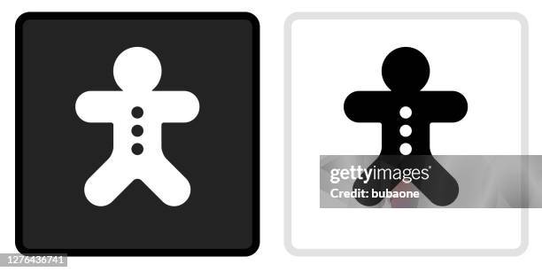 ginger bread man icon on black button with white rollover - gingerbread man on white stock illustrations