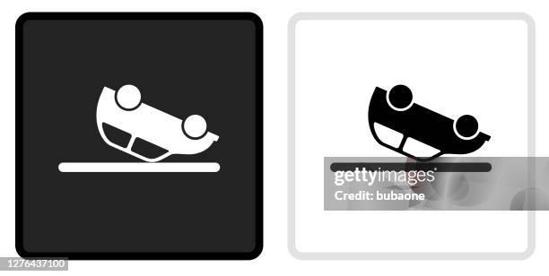 car flipped upside down icon on black button with white rollover - flipped car white background stock illustrations