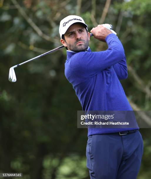 Joel Stalter of France tees off on the 2nd hole during Day One of the Dubai Duty Free Irish Open at Galgorm Spa & Golf Resort on September 24, 2020...