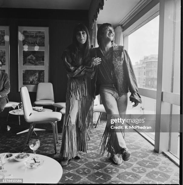 American rock duo Sonny and Cher at their hotel on Hyde Park, London, UK, 3rd August 1965.
