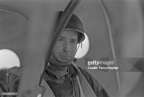 Daily Express Terry Fincher during a parachuting exercise, October 1965.