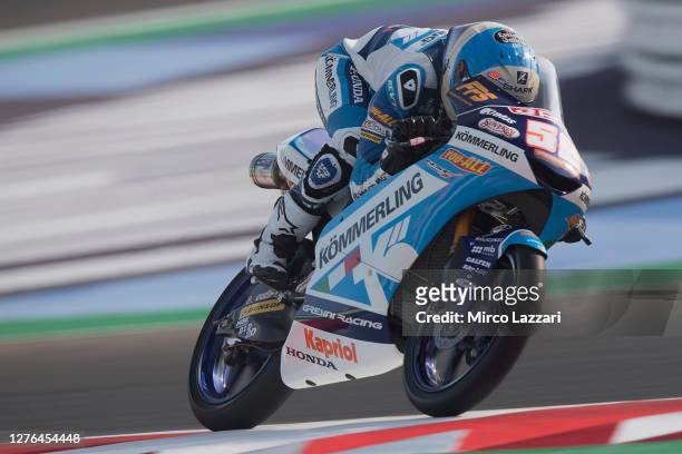 Jeremy Alcoba of Spain and Kommerling Gresini Moto3 heads down a straight during the MotoGP Of San Marino - Free Practice at Misano World Circuit on...