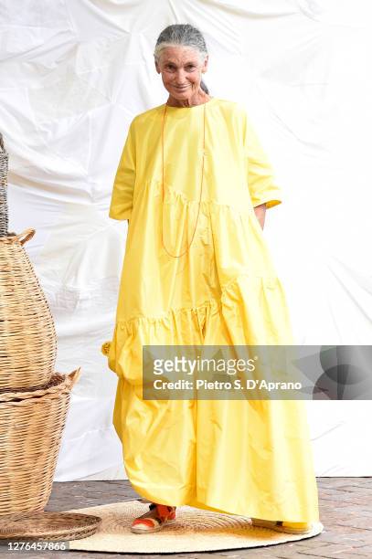 Benedetta Barzini walks the runway at the Daniela Gregis fashion show during the Milan Women's Fashion Week on September 24, 2020 in Milan, Italy.