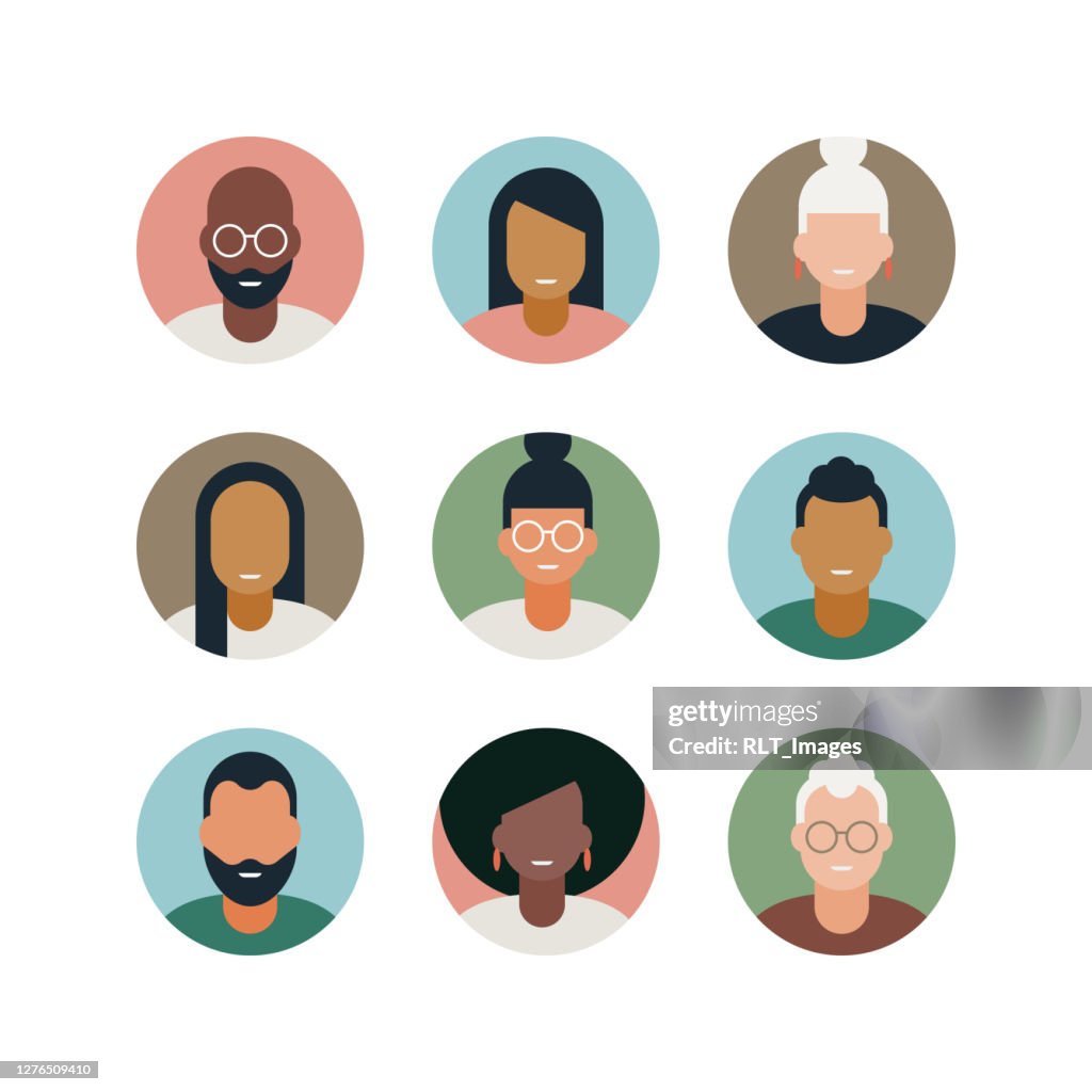 Diversi avatar per adulti set di icone vettoriali a colori