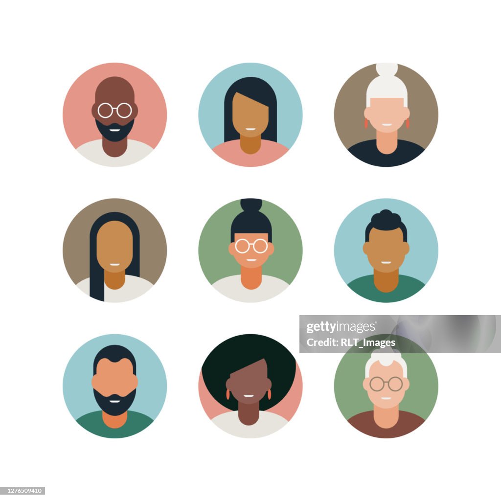 Diversos avatares adultos conjunto de ícones vetoriais de cores completas