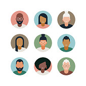 Diverse adult avatars full-color vector icon set