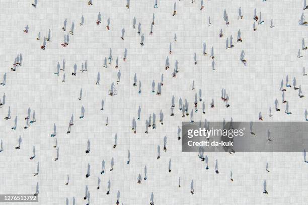 aerial view of people on street - crowd of people from above stock pictures, royalty-free photos & images