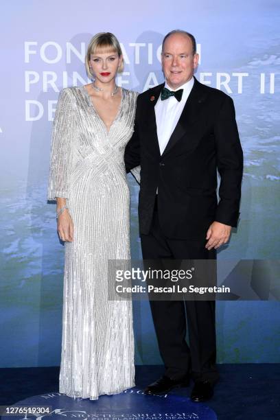 Princess Charlène of Monaco and HSH Prince Albert II of Monaco attend the Monte-Carlo Gala For Planetary Health on September 24, 2020 in Monte-Carlo,...