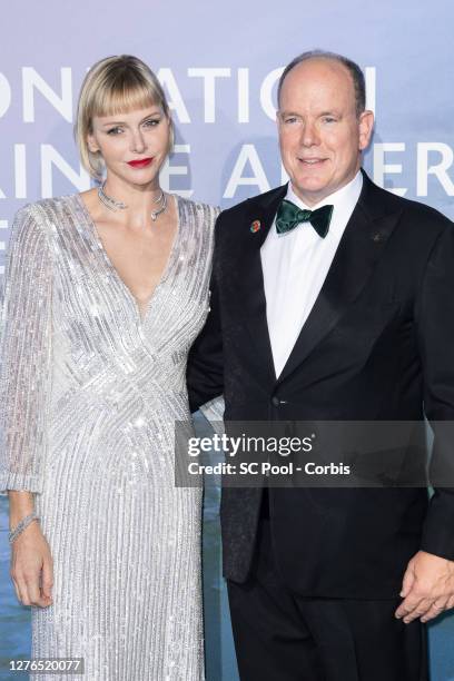 Princess Charlene of Monaco and Prince Albert II of Monaco attend the Monte-Carlo Gala For Planetary Health on September 24, 2020 in Monte-Carlo,...