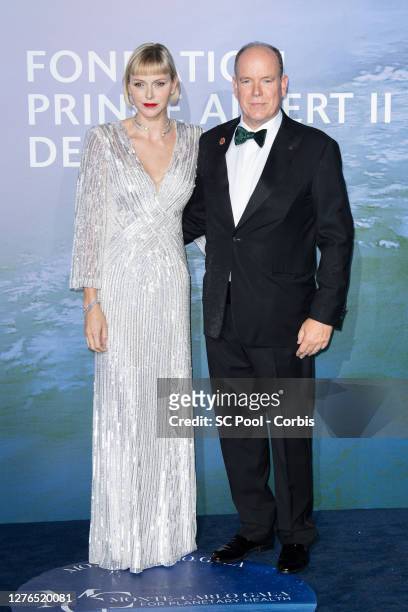 Princess Charlene of Monaco and Prince Albert II of Monaco attend the Monte-Carlo Gala For Planetary Health on September 24, 2020 in Monte-Carlo,...
