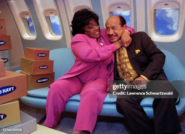 Sherman Hemsley and Isabel Sanford of "The Jeffersons" got into character during a break from taping a commercial for OLD NAVY at Silvercup Studios...