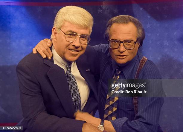 Vice presidential nominee Jack Kemp with journalist Larry King following interview at the Republican National Convention, August 15, 1996 in San...