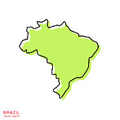 Green Map of Brazil With Outline Vector Illustration Design Template. Editable Stroke.