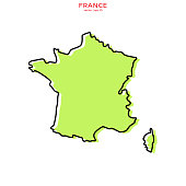 Green Map of France With Outline Vector Illustration Design Template. Editable Stroke.