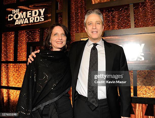 President of Comedy Central Michele Ganeless and Jon Stewart attendsThe First Annual Comedy Awards at Hammerstein Ballroom on March 26, 2011 in New...