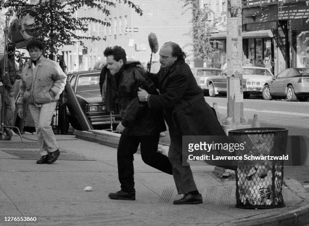 Dennis Franz as Det. Andy Sipowicz Arrests a Perp in scene for NYPD Blue filming at Avenue C in East Village, NYC 1993 exclusive.