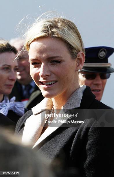 Charlene Wittstock visits Aras an Uachtarain on the first day of the state visit of H.S.H. Prince Albert on April 4, 2011 in Dublin, Ireland.