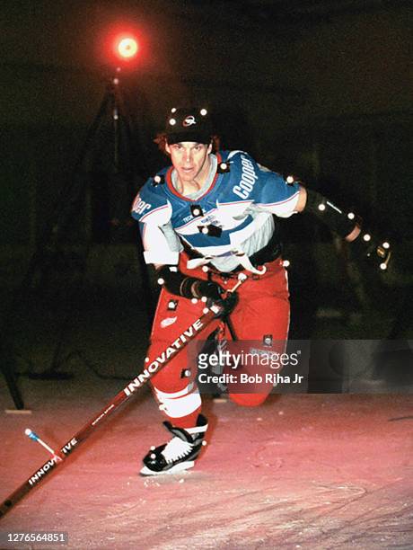 Luc Robitaille participates in a motion capture session for upcoming video game, August 20, 2001 in San Diego, California.