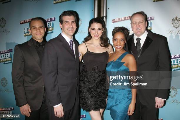 Actors Justin Keyes, Joey Sorge, Stephanie Rothenberg, Tanya Birl and Kevin Covert attend the after party for the Broadway opening night of "How To...