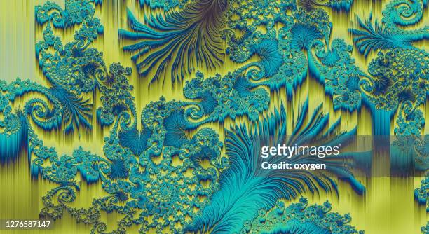 abstract distorted motion glitch flower fractal texture background - teal flowers stock pictures, royalty-free photos & images