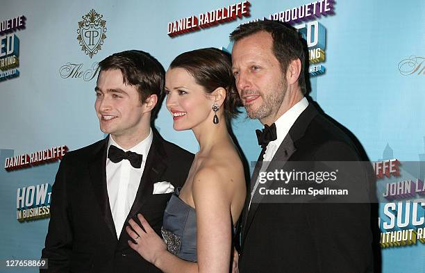 Actors Daniel Radcliffe, Rose Hemingway and Director Rob Ashford attend the after party for the Broadway opening night of "How To Succeed In Business...