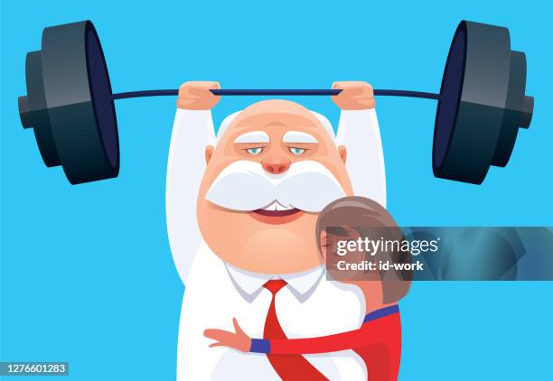senior man lifting barbell - old people exercise cartoon stock illustrations