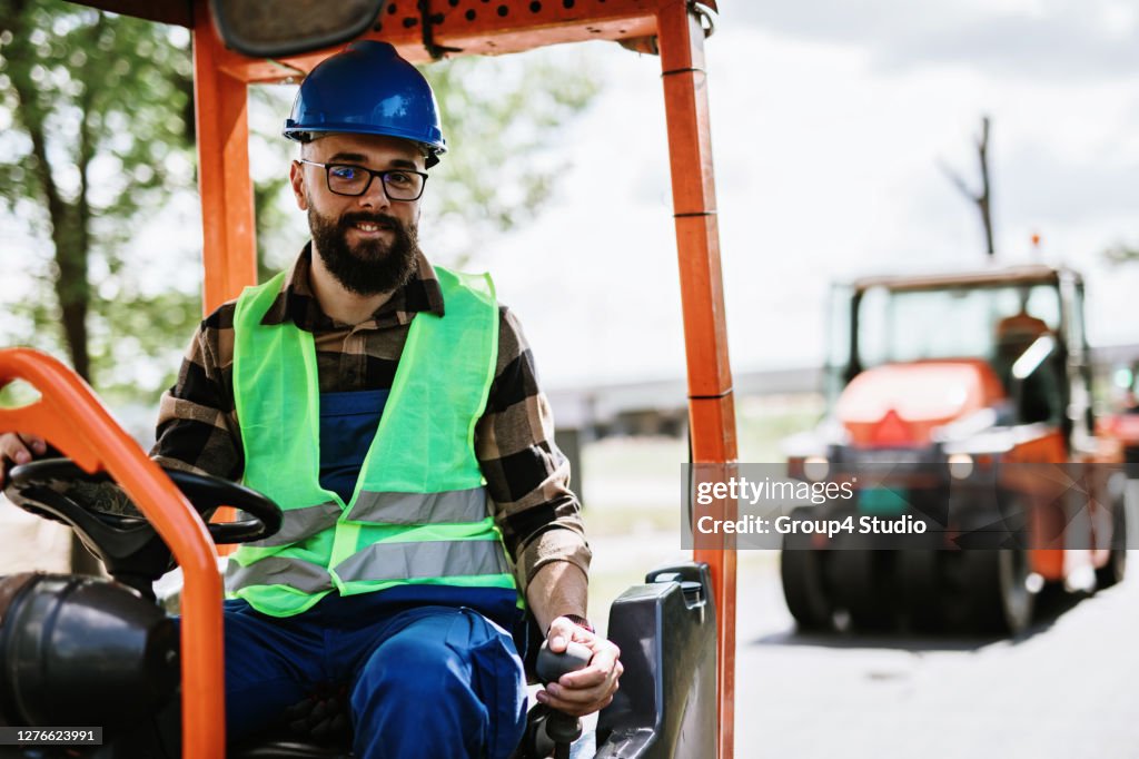 Road construction worker on job