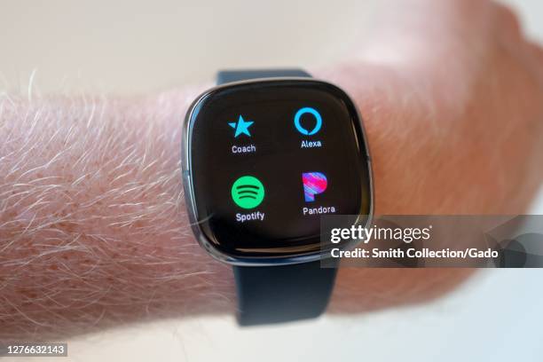 App selection screen on Fitbit Sense health tracking smart watch wearable device, San Ramon, California, September 22, 2020.