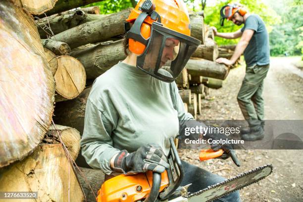deforestation - lumberjacks. - chainsaw stock pictures, royalty-free photos & images