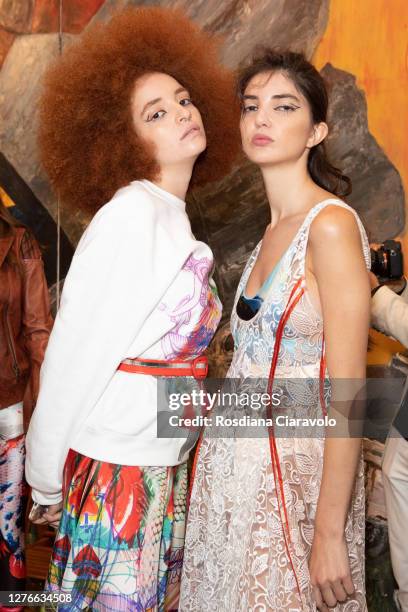 Models are seen backstage at the Francesca Liberatore fashion show during the Milan Women's Fashion Week on September 25, 2020 in Milan, Italy.