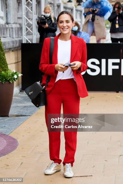 Tamara Falco is seen arriving at Maria Cristina hotel during 68th San Sebastian International Film Festival on September 25, 2020 in San Sebastian,...