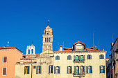 Campo Santo Stefano square with typical italian buildings of Venetian architecture