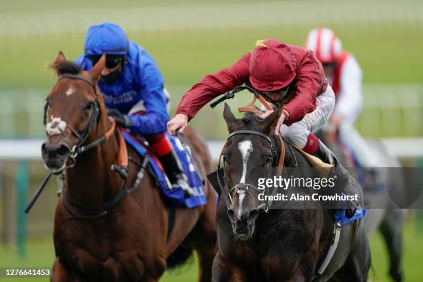 Oisin Murphy riding Kameko win The Shadwell Joel Stakes at Newmarket Racecourse on September 25, 2020 in Newmarket, England. Owners are allowed to...