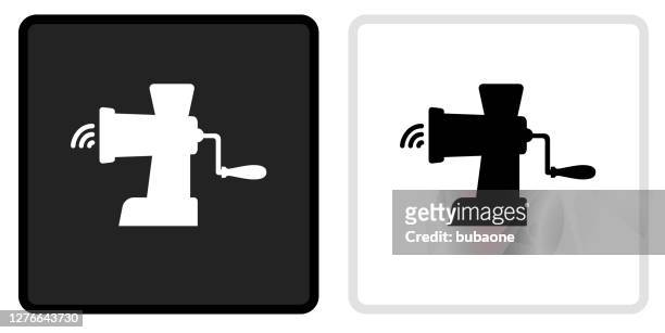 meat grinder icon on  black button with white rollover - meat grinder stock illustrations