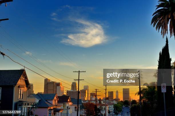 downtown at sunset, seen from carroll avenue - silver lake fotografías e imágenes de stock