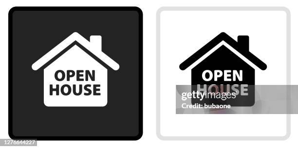 open house icon on  black button with white rollover - open house stock illustrations