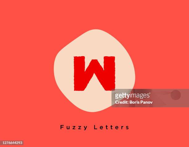 fuzzy bold letter w on a bright red round shape background - w and stock illustrations