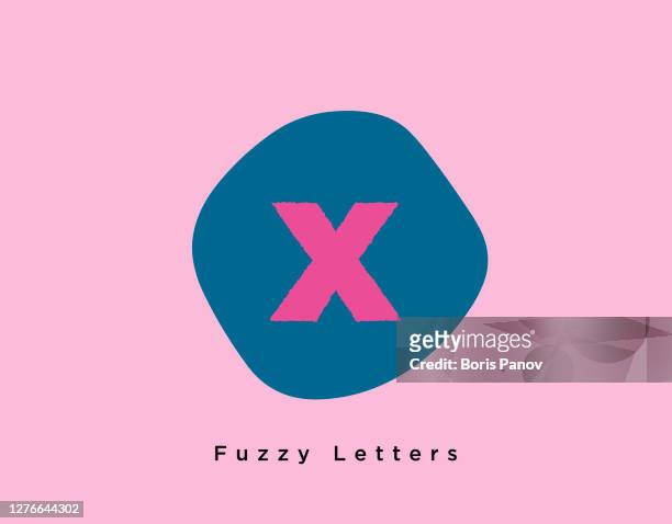 fuzzy bold letter x on a unique round shape with light pink background - letter x stock illustrations