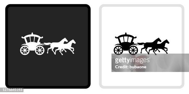 horse carriage icon on  black button with white rollover - carriage stock illustrations
