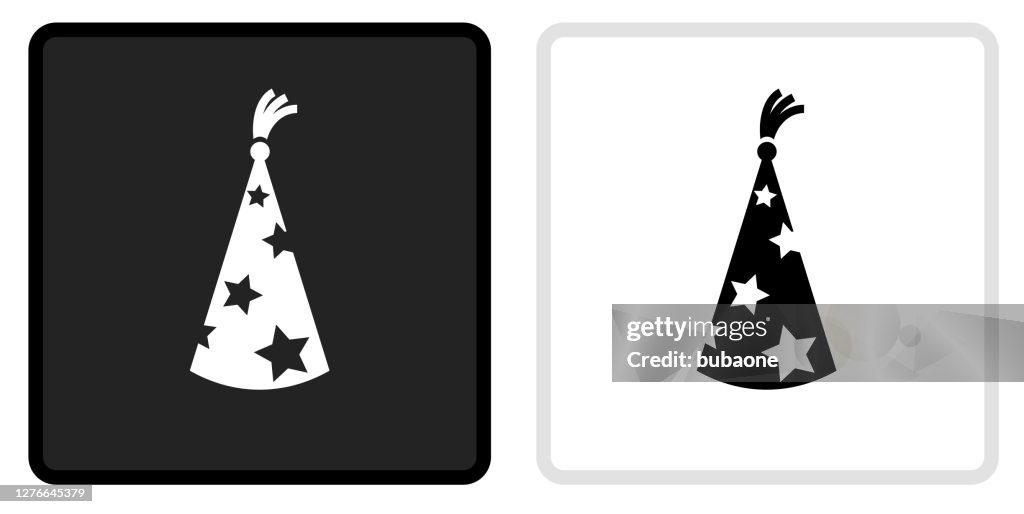 Wizard Hat Icon on Black Button with White Rollover