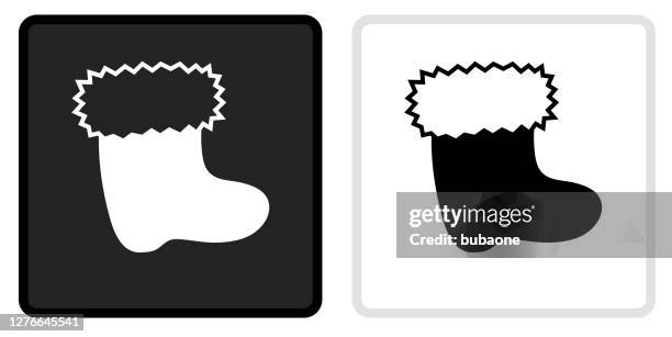 christmas sock icon on black button with white rollover - white socks stock illustrations